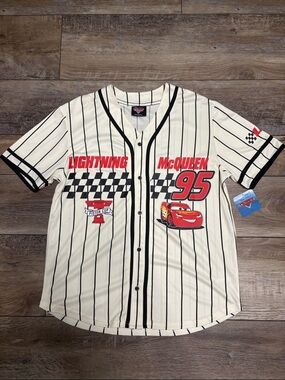 NWT Disney Cars Lightning McQueen Button Up Baseball Jersey Medium